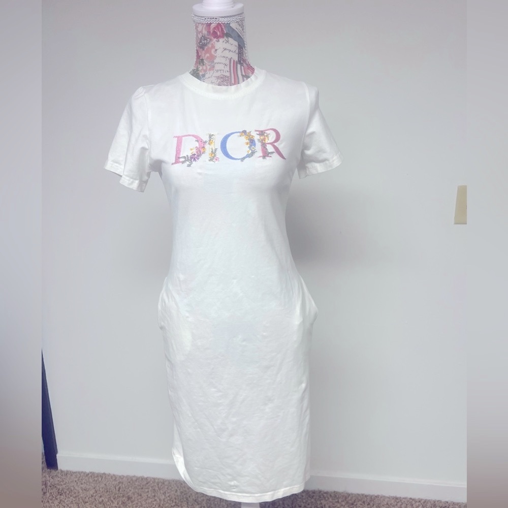 Dior White Mini Dress with Multicolor Logo
